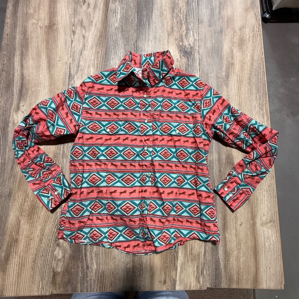Cedar Rose Western Snap Shirt Southwestern Horse Print XL Americana